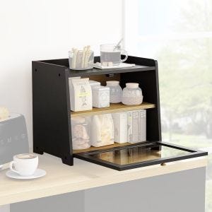 Bread bin BK25 Divit Bread box made of bamboo with 2 levels black DPLI1