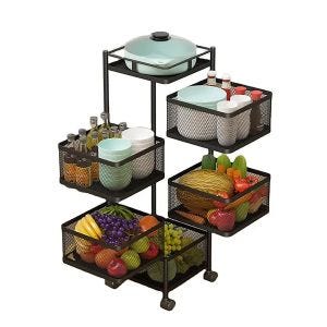 Kitchen trolley serving trolley rotating on wheels 6 levels Divit RE92 Black