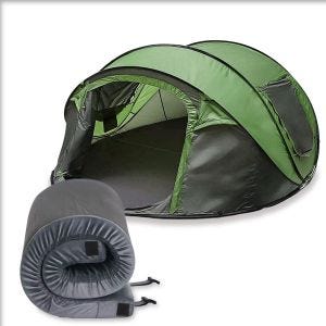 Set pop-up tent for 4-5 people + rollable mattress with memory foam 55 x 170 cm grey Vanit MZ1